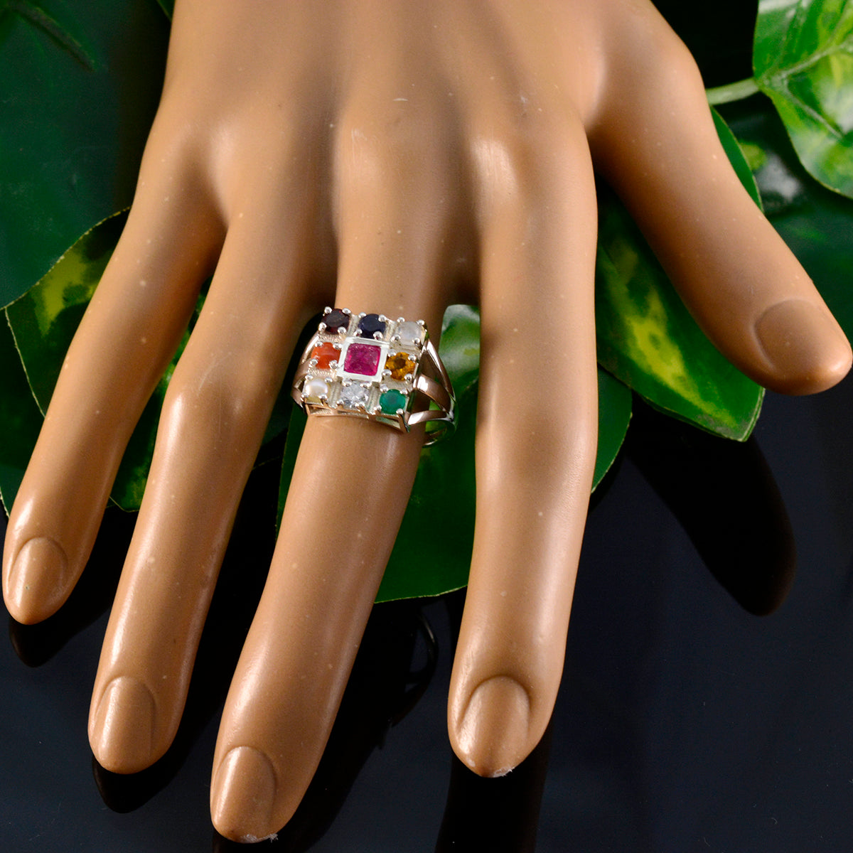 Addison Ethnic multicolor navratna Ring
