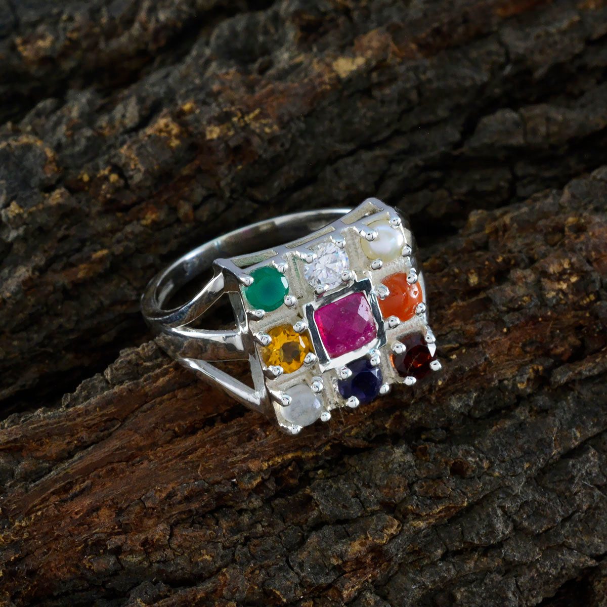Addison Ethnic multicolor navratna Ring