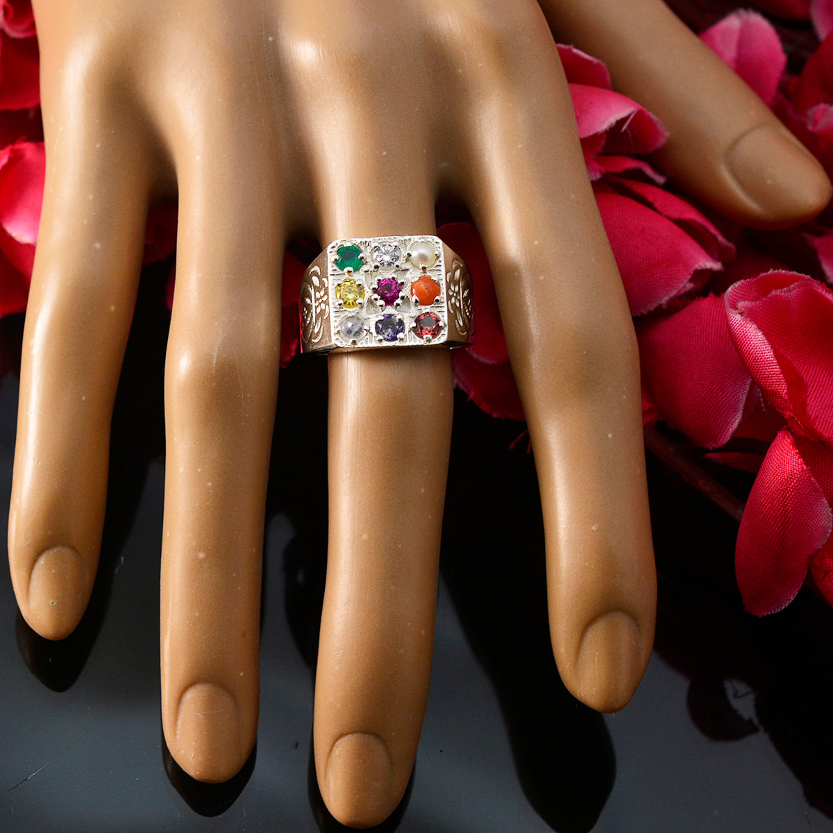 Aisha Cultural multicolor navratna Ring