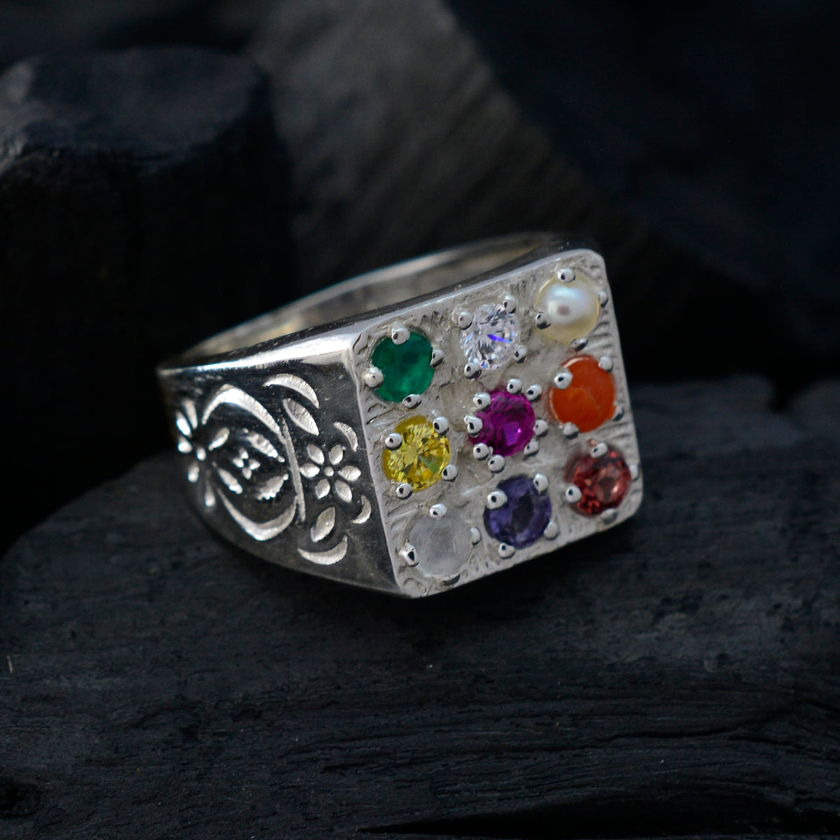 Aisha Cultural multicolor navratna Ring