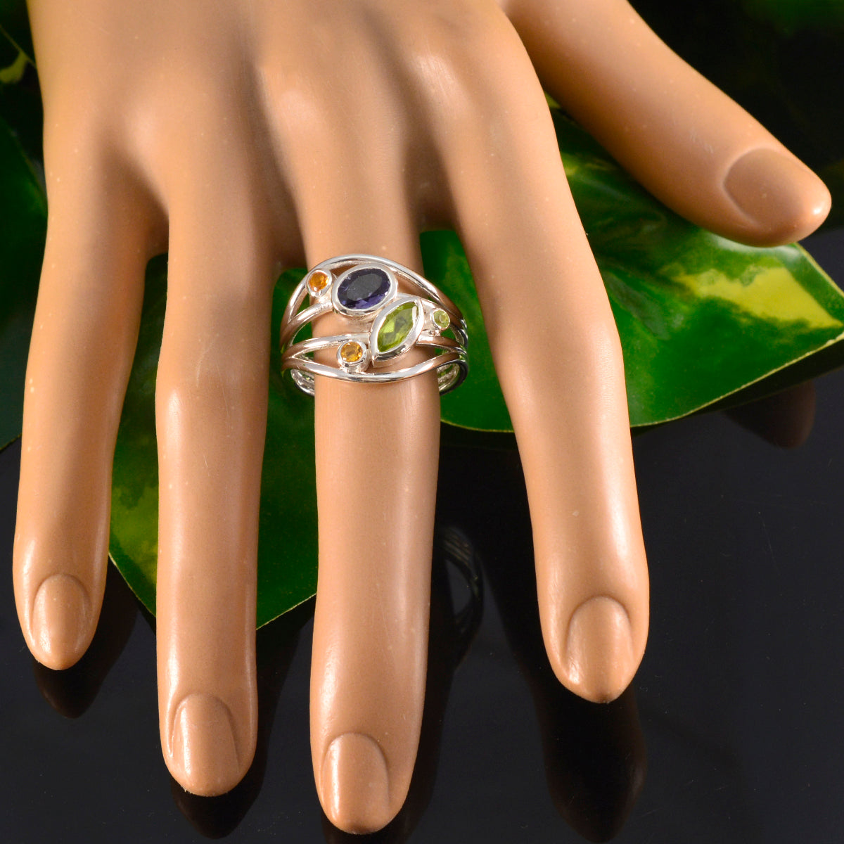 Maria Abstract multicolor Penta Ring