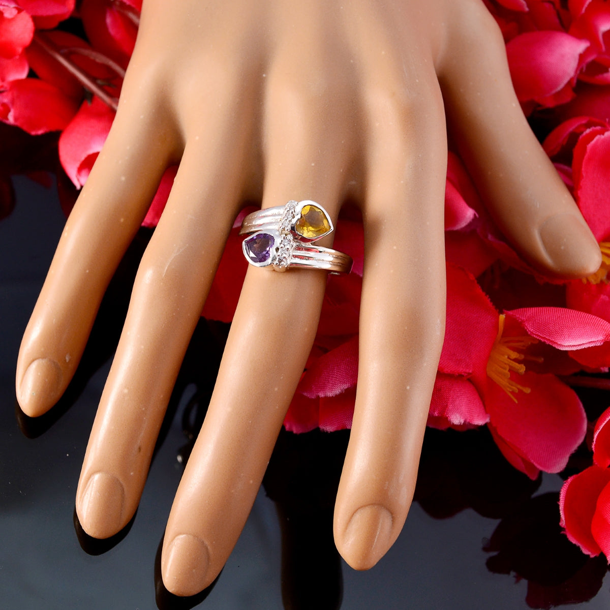Lucia Heart multicolor Toi et Moi Ring