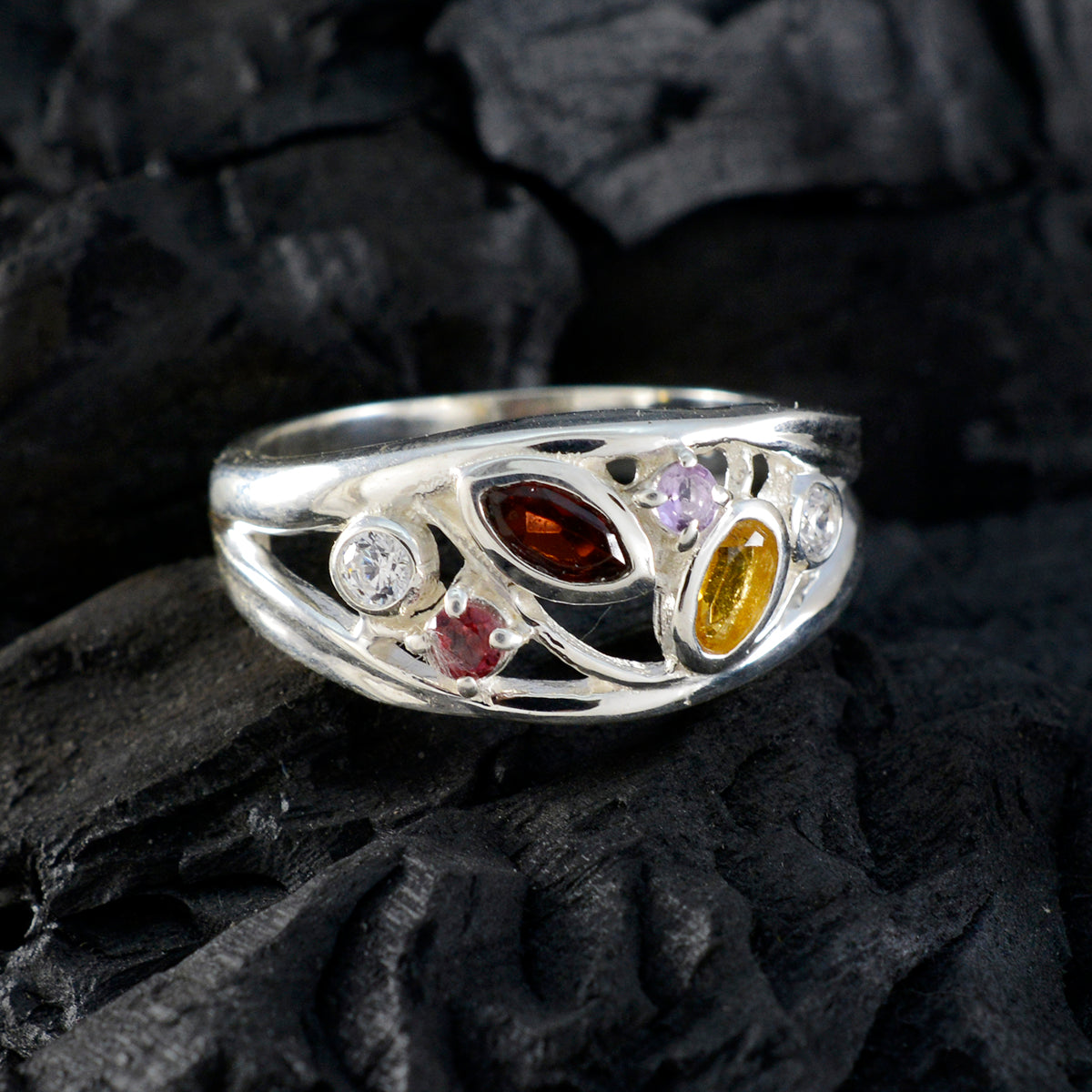 Alina Glamorous multicolor multiple Ring