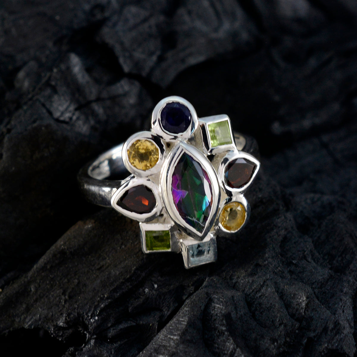Mathilde Cocktail multicolor navratna Ring