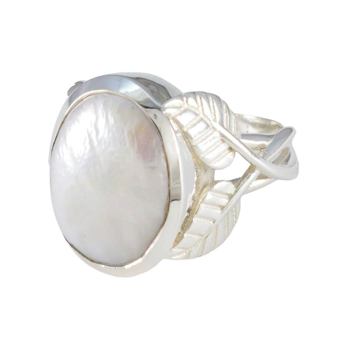 Maya Leafy White Solitaire Ring Pearl White