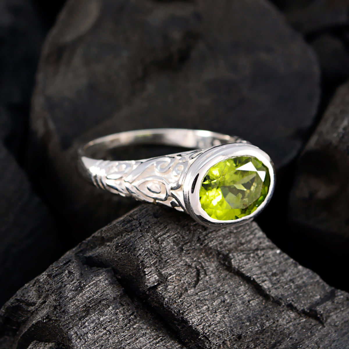 Aurora Art Deco Green Solitaire Ring