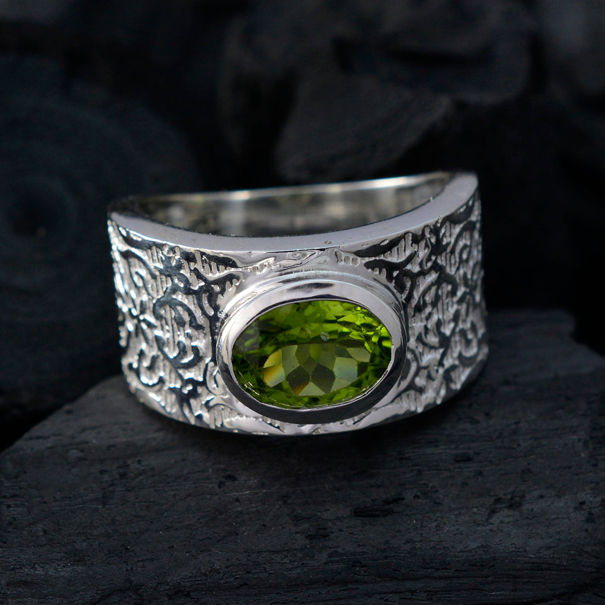 Priya Art Deco Green Solitaire Ring