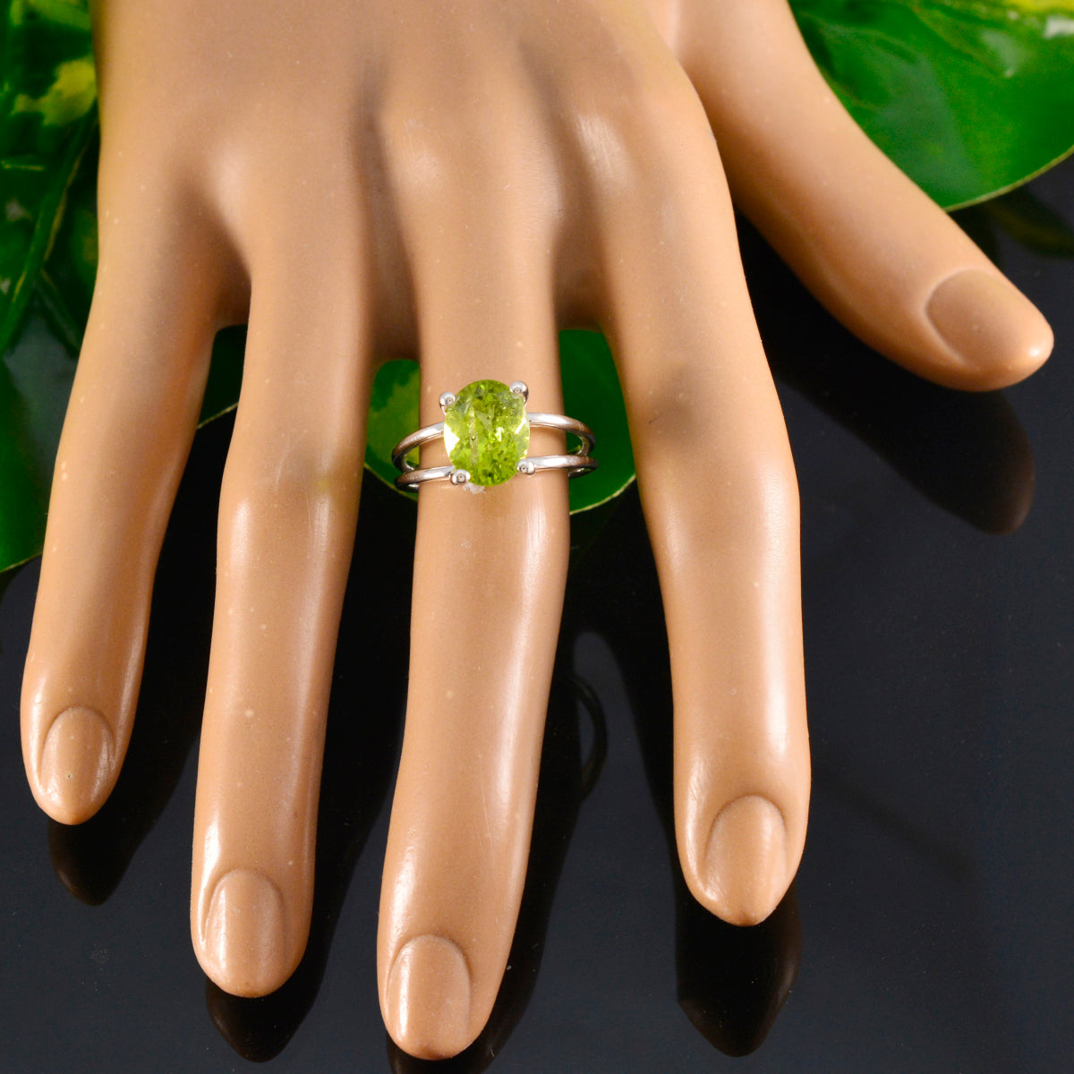 Meera Contemporary Green Solitaire Ring