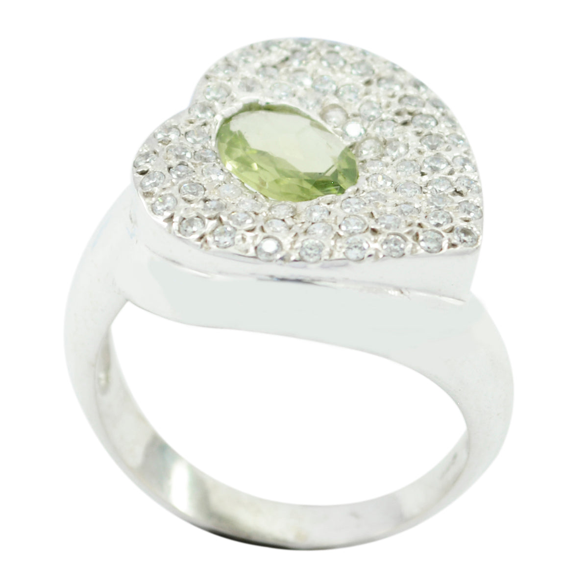 Ella Contemporary Green Halo Ring Peridot Green
