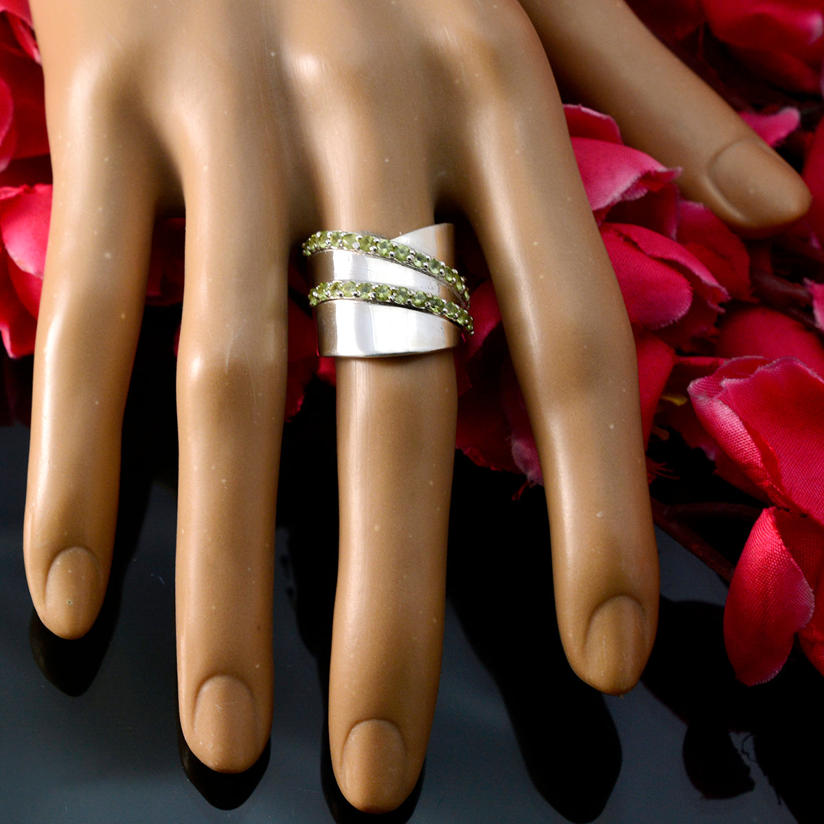 Angel Art Deco Green multiple Ring