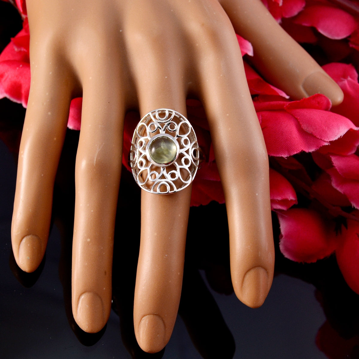 Teresa Filigree Light Green Solitaire Ring