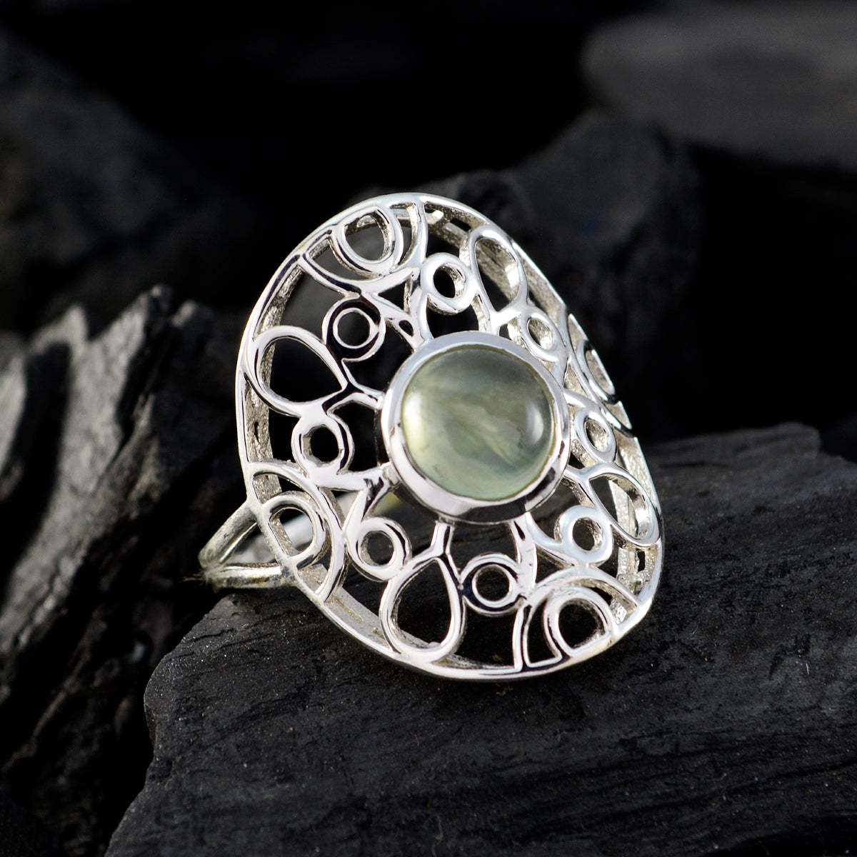 Teresa Filigree Light Green Solitaire Ring