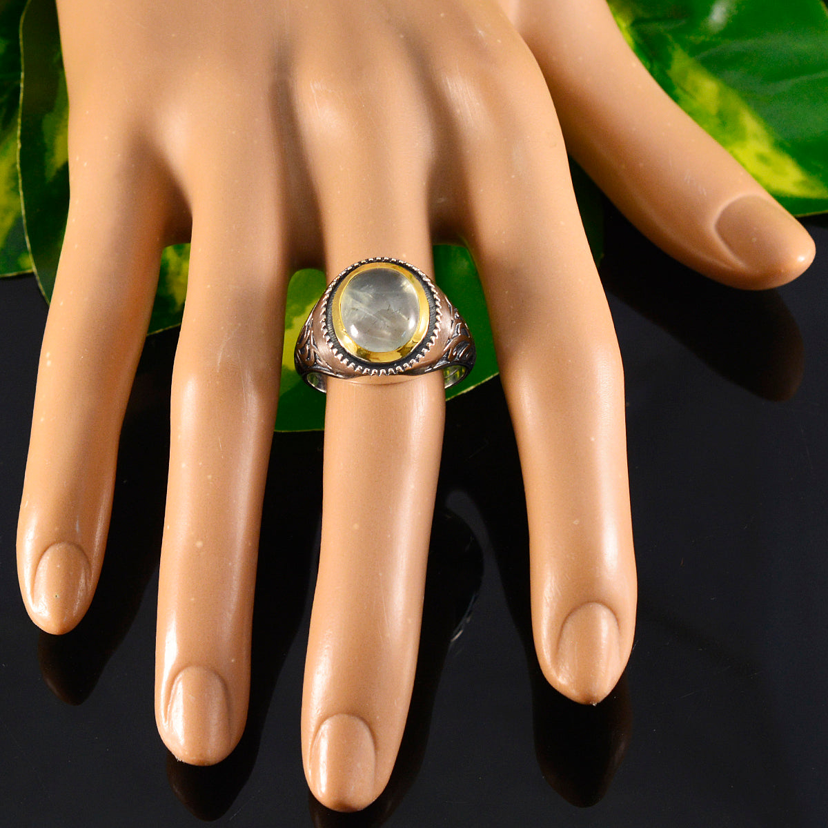 Lourdes Filigree Light Green Solitaire Ring