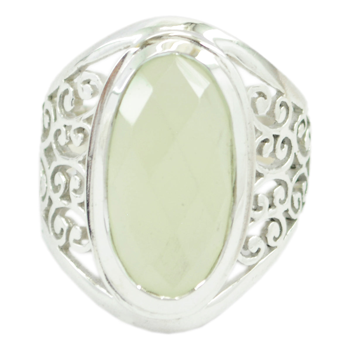 Daniela Filigree Light Green Solitaire Ring Prehnite Green