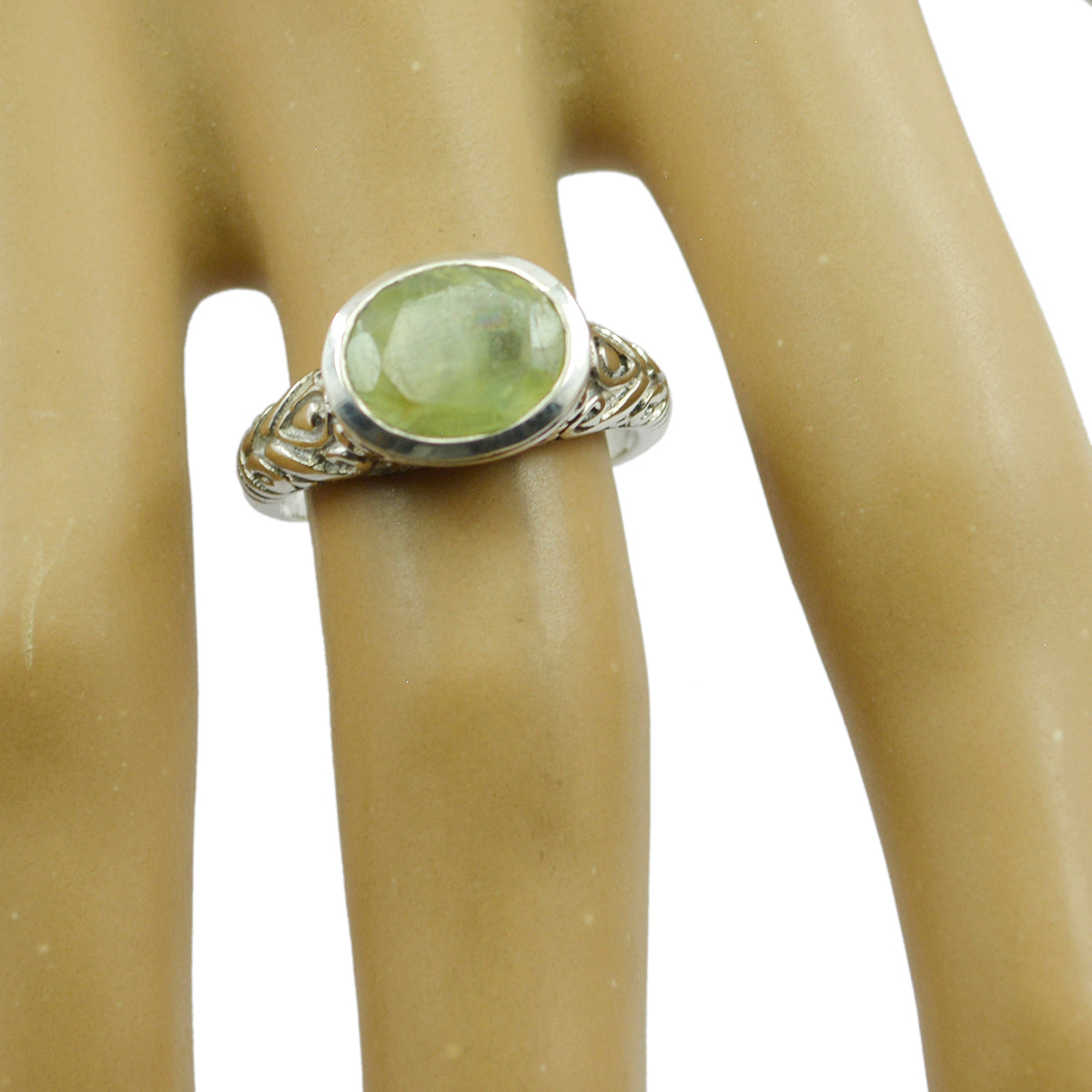 Amelia Art Deco Light Green Solitaire Ring
