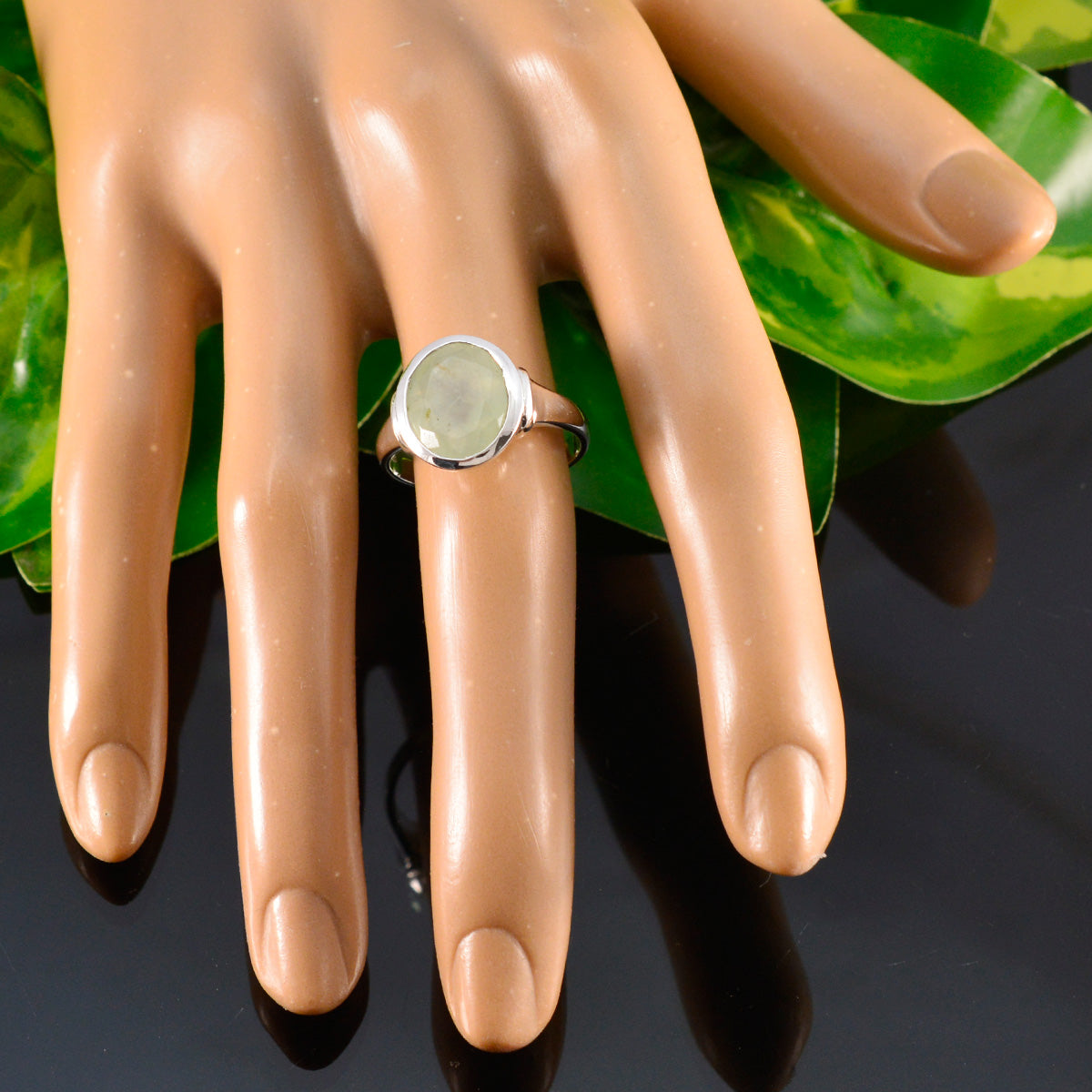 Nisa Contemporary Light Green Solitaire Ring