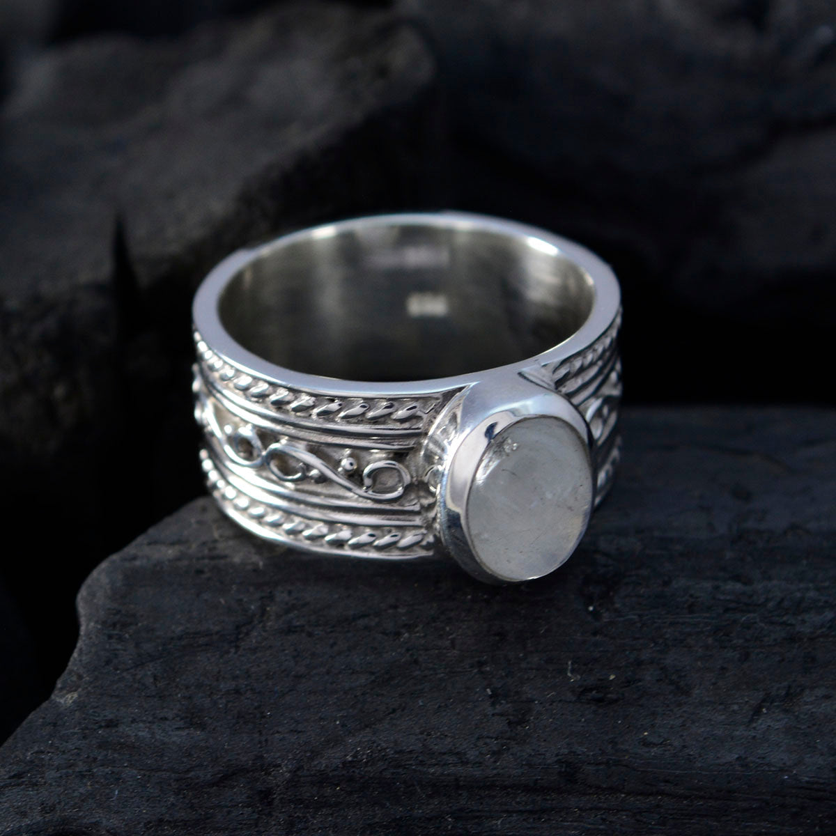 Luna Art Deco White Solitaire Ring