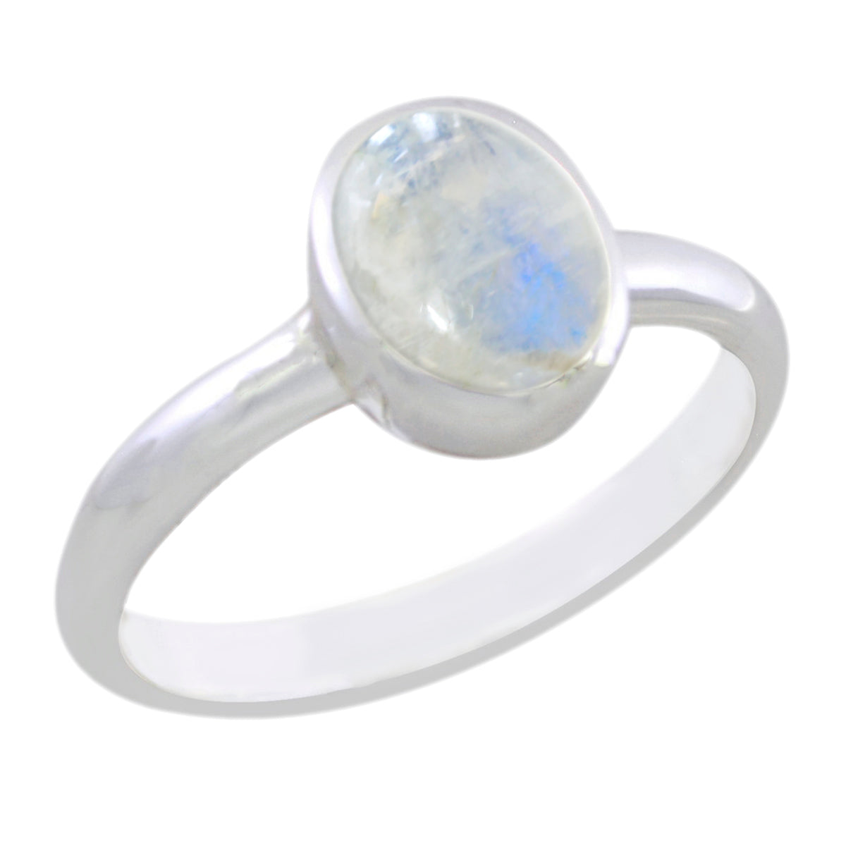 Hina Feminine White Solitaire Ring Rainbow Moonstone White