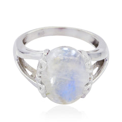 Ines Abstract White Solitaire Ring Rainbow Moonstone White