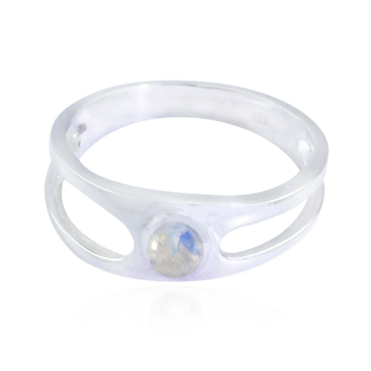 Ji-eun Graceful White Solitaire Ring Rainbow Moonstone White