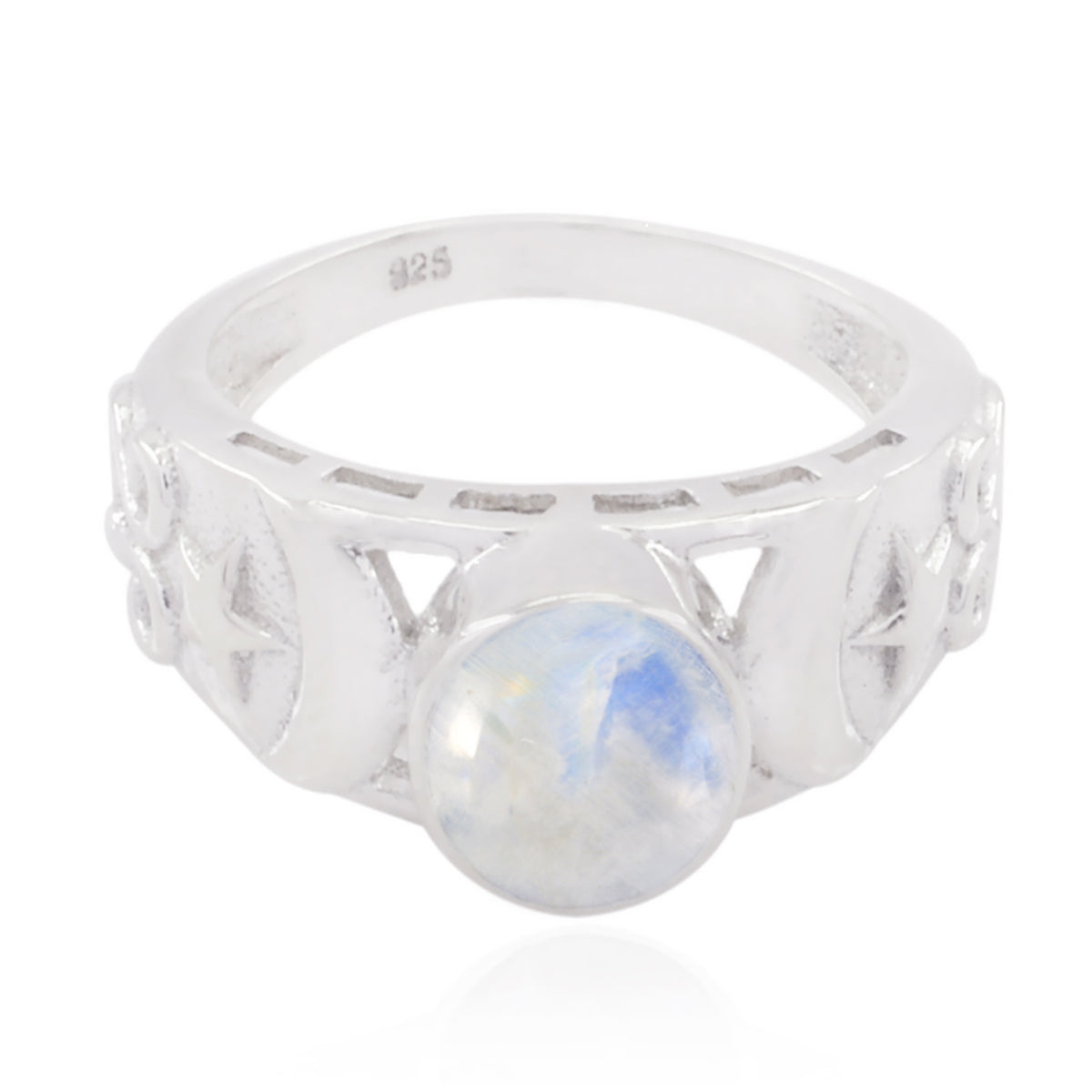 Sara Filigree White Solitaire Ring Rainbow Moonstone White