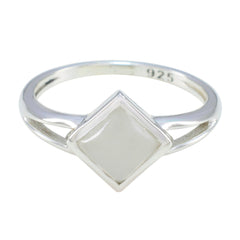 Hana Romantic White Solitaire Ring Rainbow Moonstone White