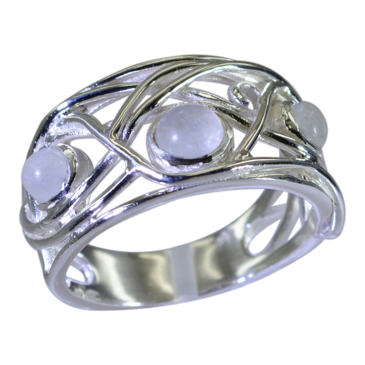Laura Sophisticated White Trilogy Ring Rainbow Moonstone White