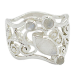 Aaliyah Filigree White quarter Ring Rainbow Moonstone White