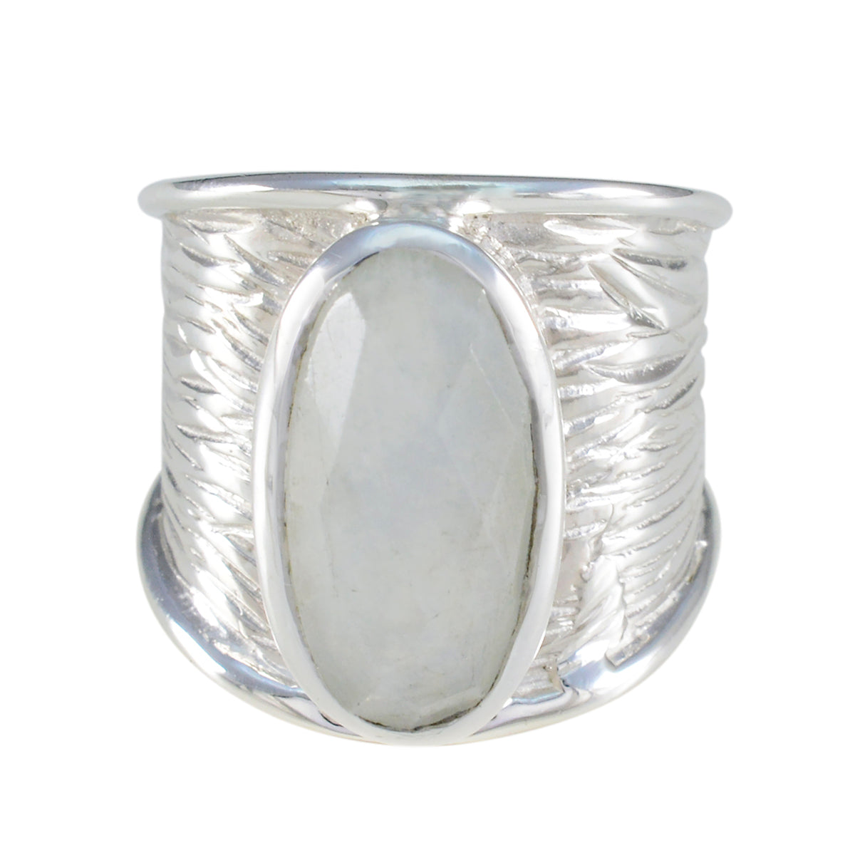 Ava Heritage White Solitaire Ring Rainbow Moonstone White