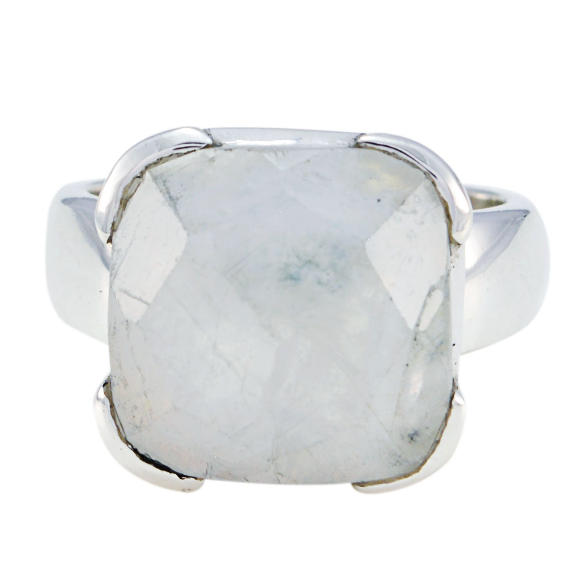 Violet Armor White Solitaire Ring Rainbow Moonstone White