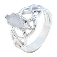 Charlotte Art Deco White Solitaire Ring Rainbow Moonstone White