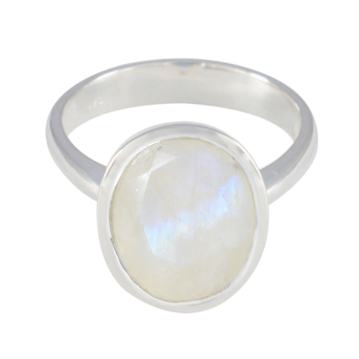 Mariana Traditional White Solitaire Ring Rainbow Moonstone White