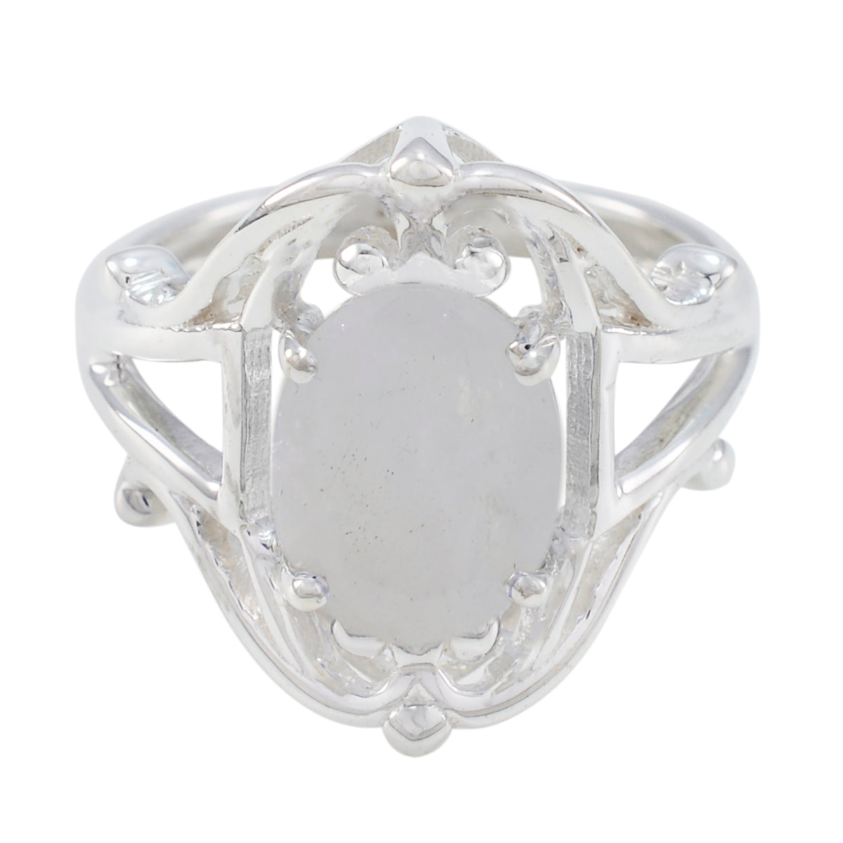 Putri Modern White Solitaire Ring Rainbow Moonstone White