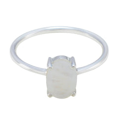 Min-seo Sophisticated White Solitaire Ring Rainbow Moonstone White