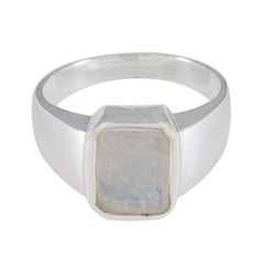 Mia Modern White Solitaire Ring Rainbow Moonstone White