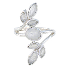 Victoria Leafy White Hepta Ring Rainbow Moonstone White