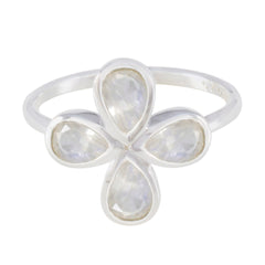 Pauline Floral White quarter Ring Rainbow Moonstone White