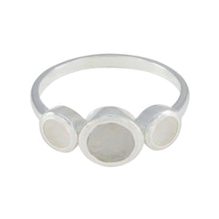 Aiko Boho White Trilogy Ring Rainbow Moonstone White