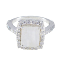 Isabel Boho White Halo Ring Rainbow Moonstone White