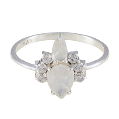 Natcha Graceful White Toi et Moi Ring Rainbow Moonstone White