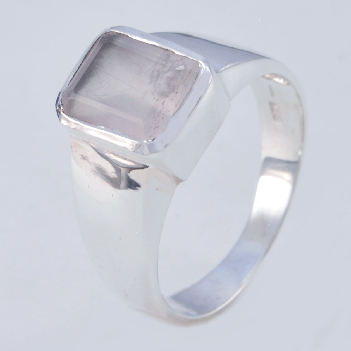 Nisa Signet Pink Solitaire Ring Rose Quartz Pink