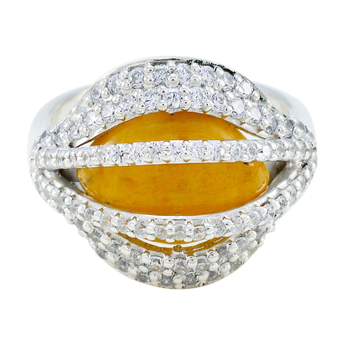 Natcha Modern Golden Halo Ring Rutile Quartz Yellow