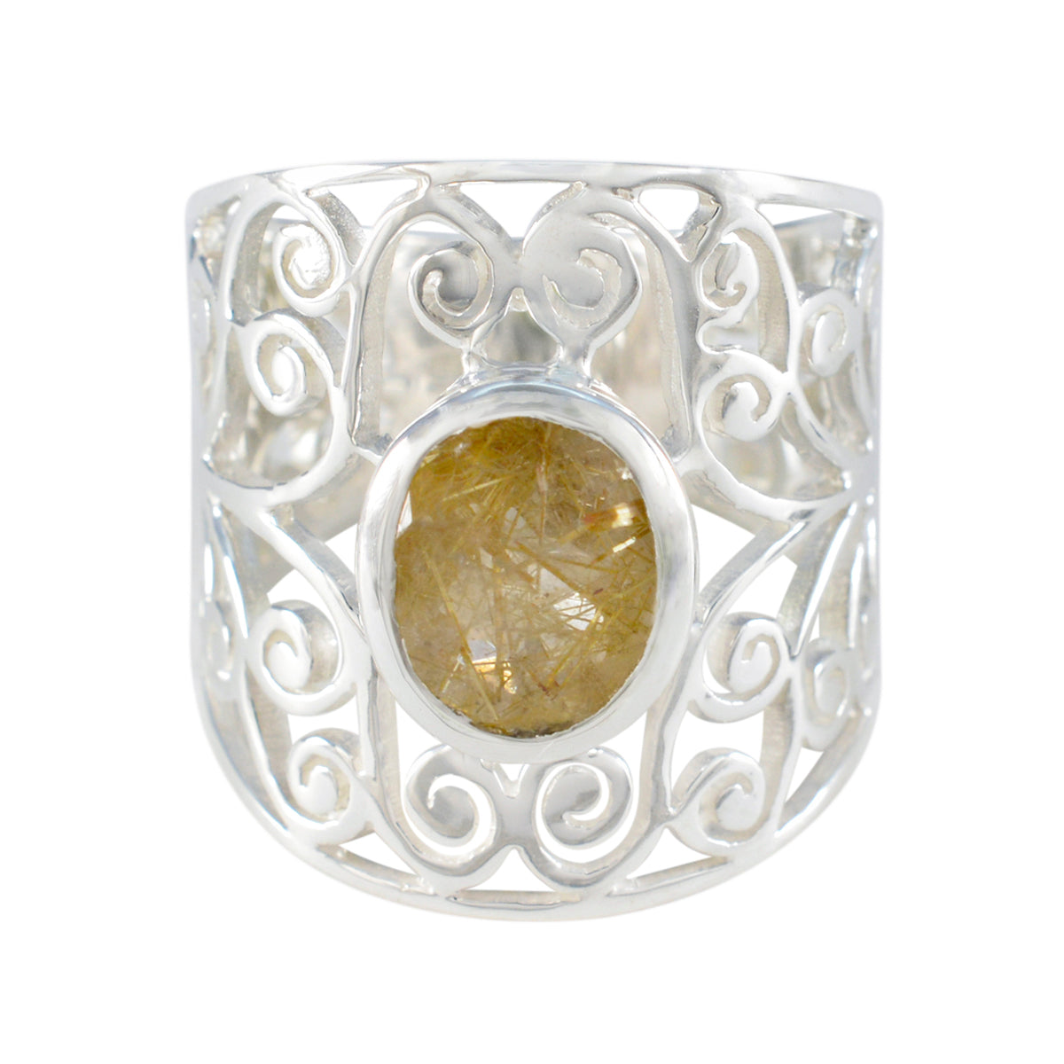 Saanvi Filigree Golden Solitaire Ring Rutile Quartz Yellow
