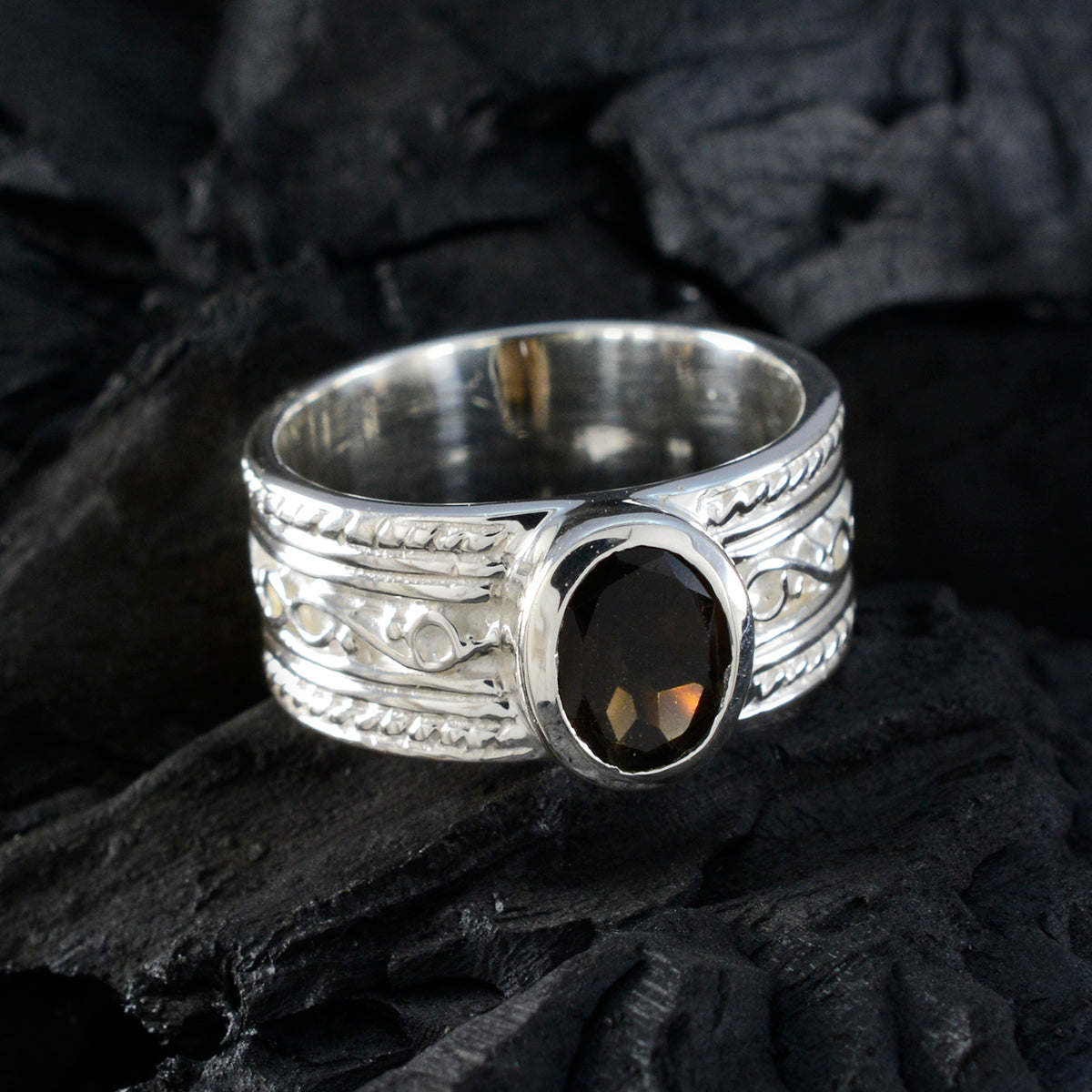 Lucia Art Deco Brown Solitaire Ring