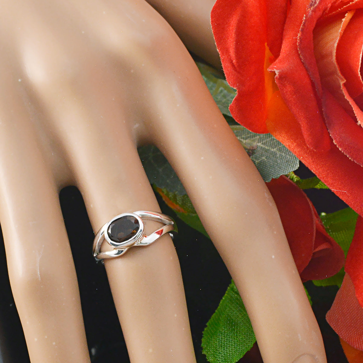 Harper Abstract Brown Solitaire Ring