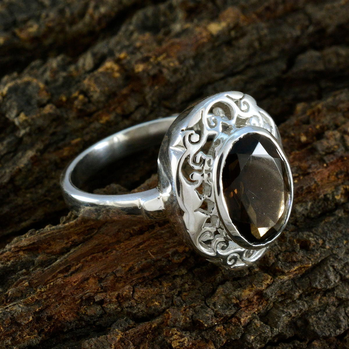 Alina Filigree Brown Solitaire Ring