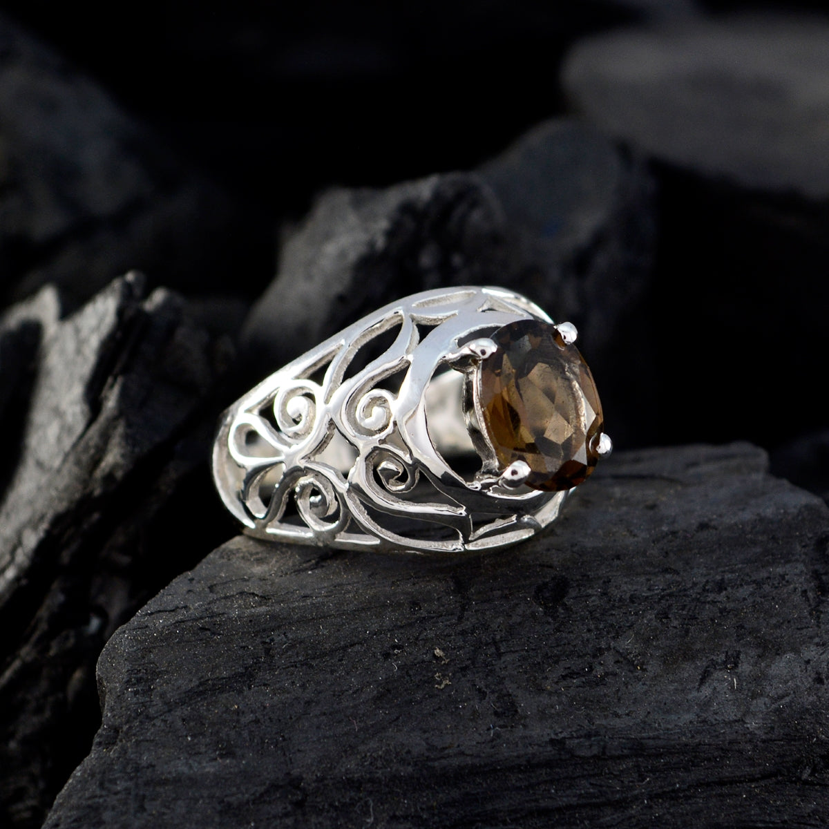 Andrea Filigree Brown Solitaire Ring