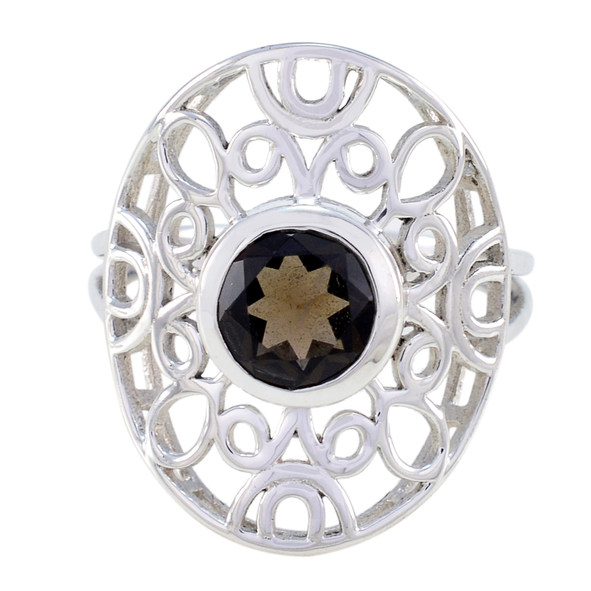 Chloe Filigree Brown Solitaire Ring smoky quartz Brown