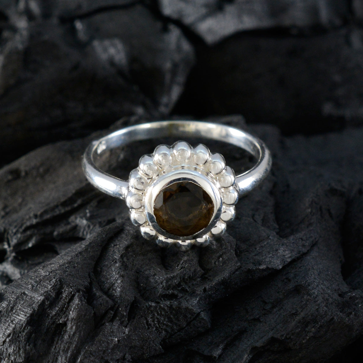 Ida Glamorous Brown Solitaire Ring