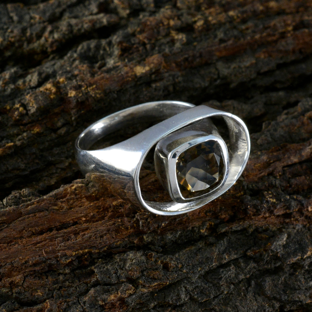 Luna Abstract Brown Solitaire Ring